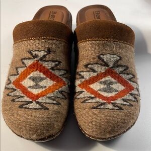 Born Wool Clogs with Tan and Orange Accents